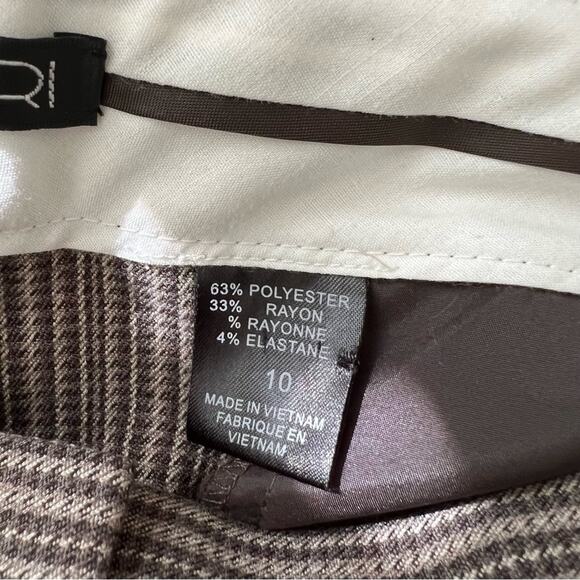 Tahari Brown Tan Plaid Stripe knit cuffed wide leg dress trouser pants - Picture 5 of 5